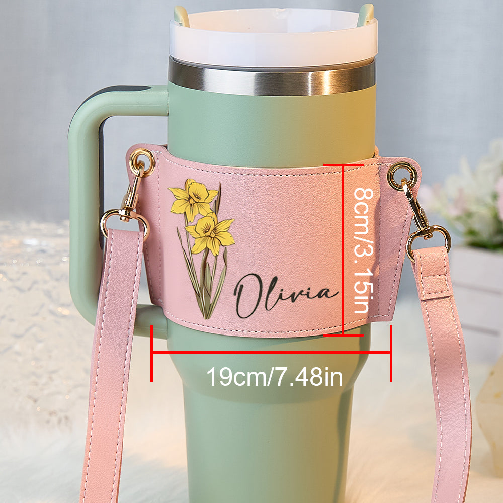 40oz  Personalized Birth Flower Water Bottle Carrier Bag