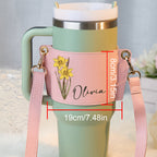 40oz  Personalized Birth Flower Water Bottle Carrier Bag