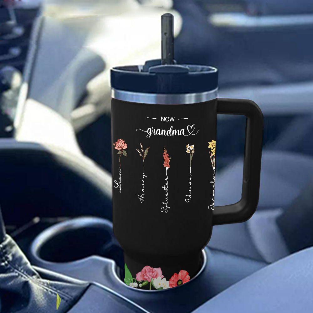 Personalized First Mom Now Grandma 40oz Tumbler with Straw