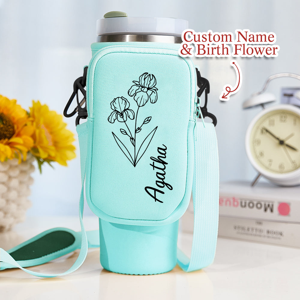 Personalized Birth Flower Waterproof Bottle Carrier Bag for 40oz Stanley Tumbler