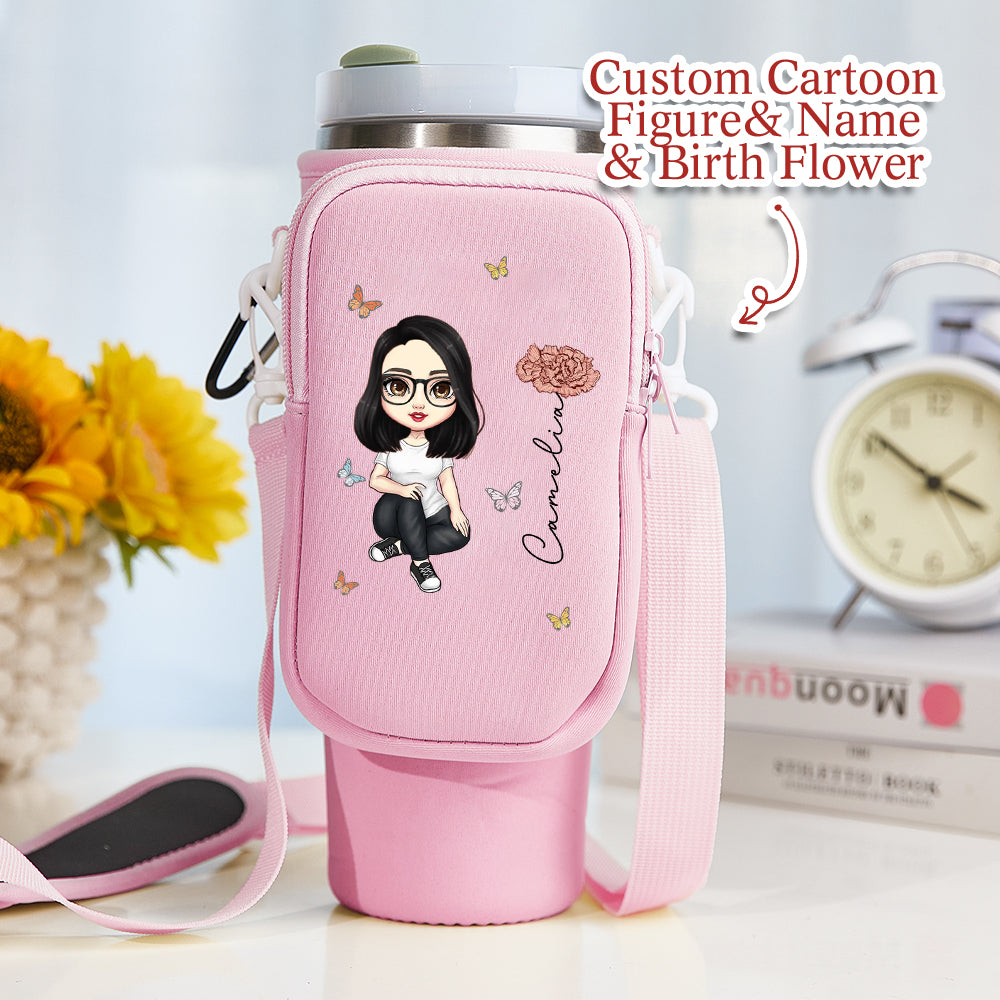 40oz Personalized Cartoon Birth Flower Waterproof Bottle Carrier Bag