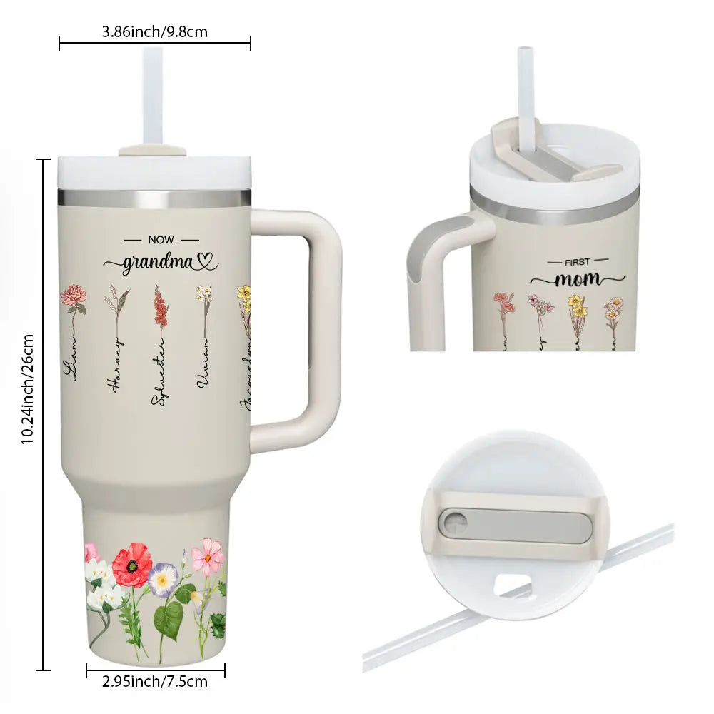 Personalized First Mom Now Grandma 40oz Tumbler with Straw