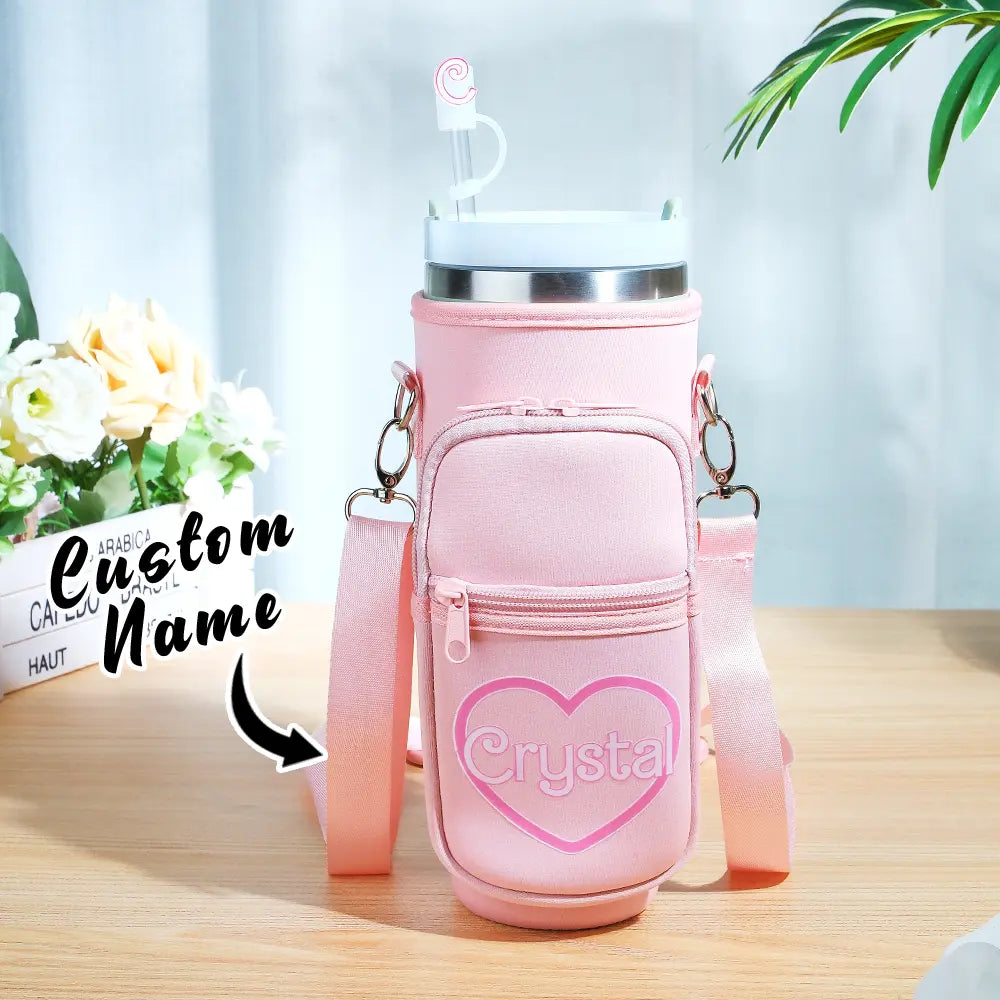 Personalized Water Bottle Carrier Bag for 40oz Stanley Tumbler with Straw Topper Pouch