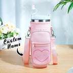 Personalized Water Bottle Carrier Bag for 40oz Stanley Tumbler with Straw Topper Pouch