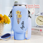 40oz  Personalized Birth Flower Waterproof Bottle Carrier Bag