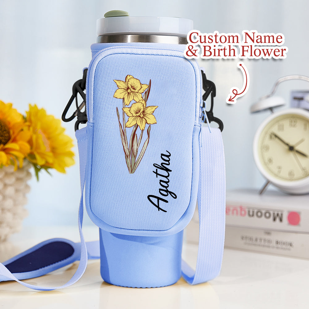40oz  Personalized Birth Flower Waterproof Bottle Carrier Bag