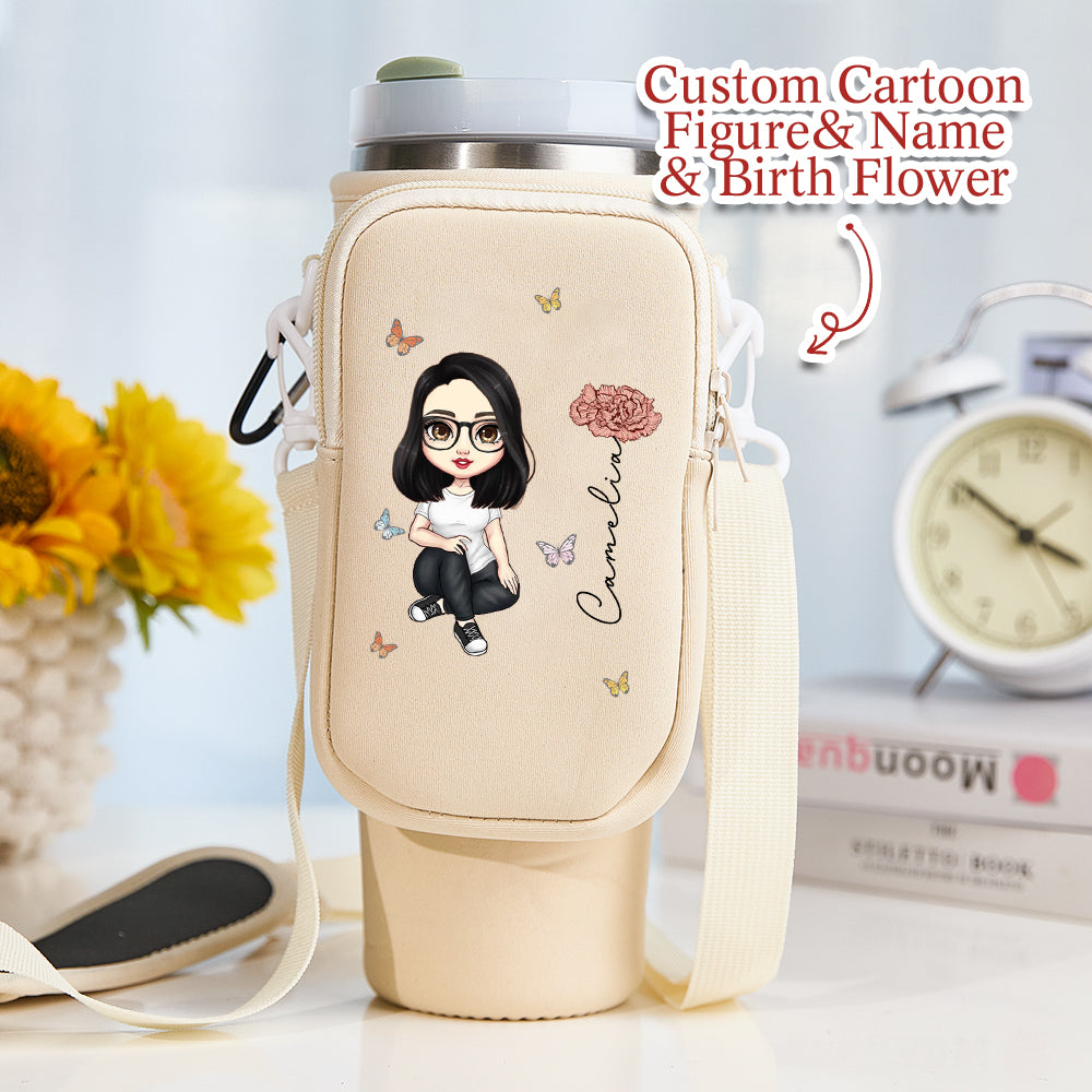 40oz Personalized Cartoon Birth Flower Waterproof Bottle Carrier Bag