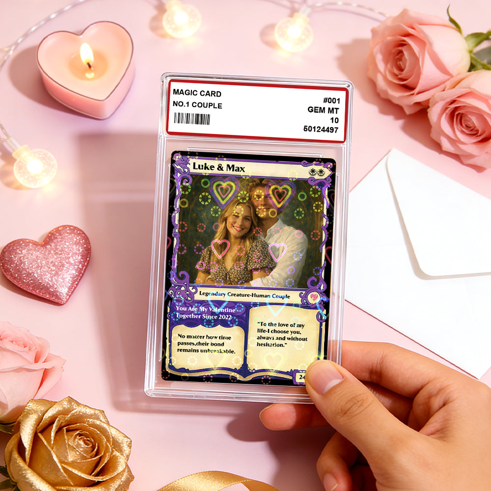 Personalized Photo & Text Couple Game Card with Card Sleeve and Heart Sequins