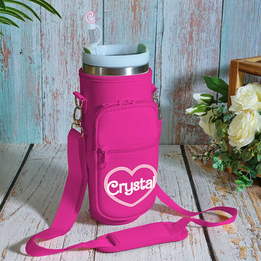 Personalized Water Bottle Carrier Bag for 40oz Stanley Tumbler with Straw Topper Pouch