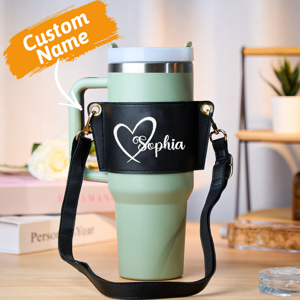 Personalized Water Bottle Carrier Bag for 40oz Stanley Tumbler with Adjustable Strap
