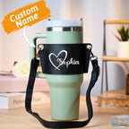Personalized Water Bottle Carrier Bag for 40oz Stanley Tumbler with Adjustable Strap