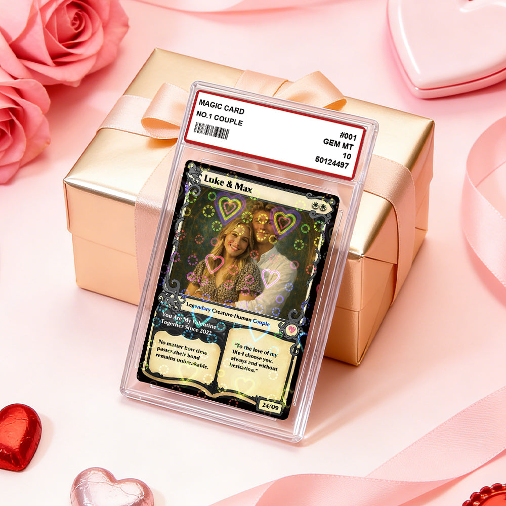 Personalized Photo & Text Couple Game Card with Card Sleeve and Heart Sequins