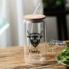Personalized Highland Cow Tumbler with Name Clear Can Glass
