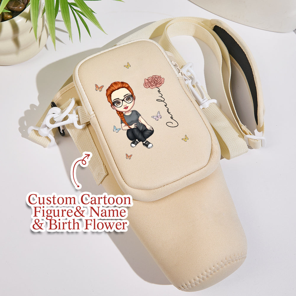 40oz Personalized Cartoon Birth Flower Waterproof Bottle Carrier Bag