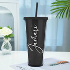 Personalized Name Black Plastic Tumbler with Straw