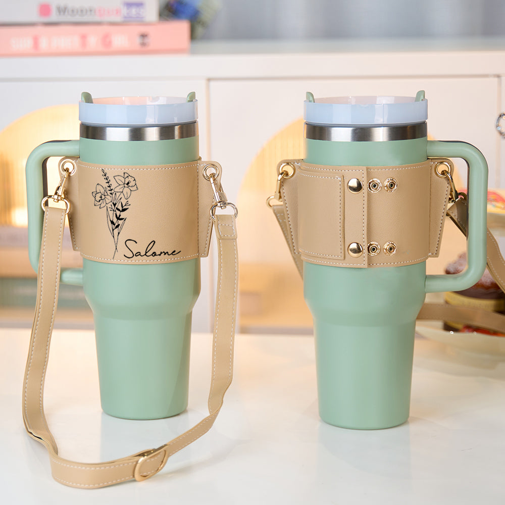 40oz Personalized Birth Flower Water Bottle Carrier Bag