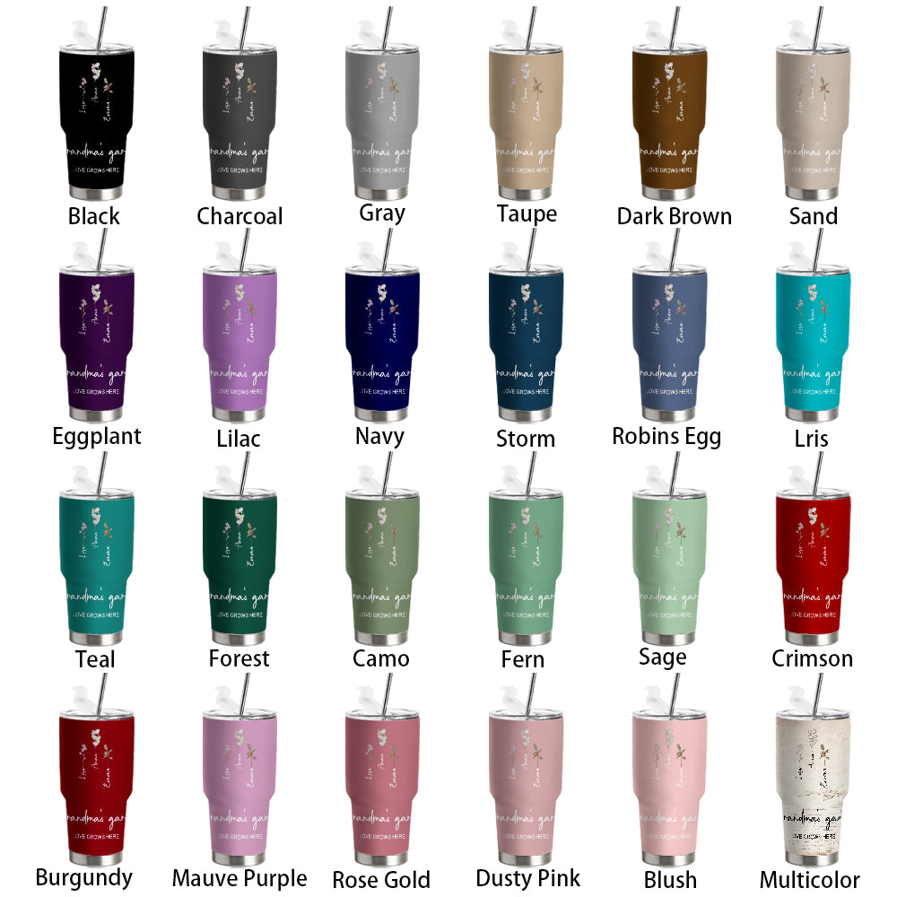 Custom 30oz Insulated Tumbler with Watercolor Birth Flower Name Text