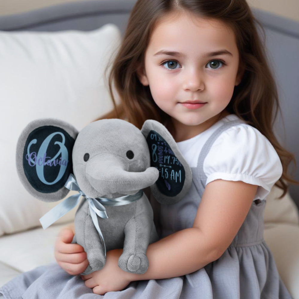 Personalized Elephant Plush Stuffed Animal Birth Announcement Gift