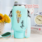 40oz  Personalized Birth Flower Waterproof Bottle Carrier Bag