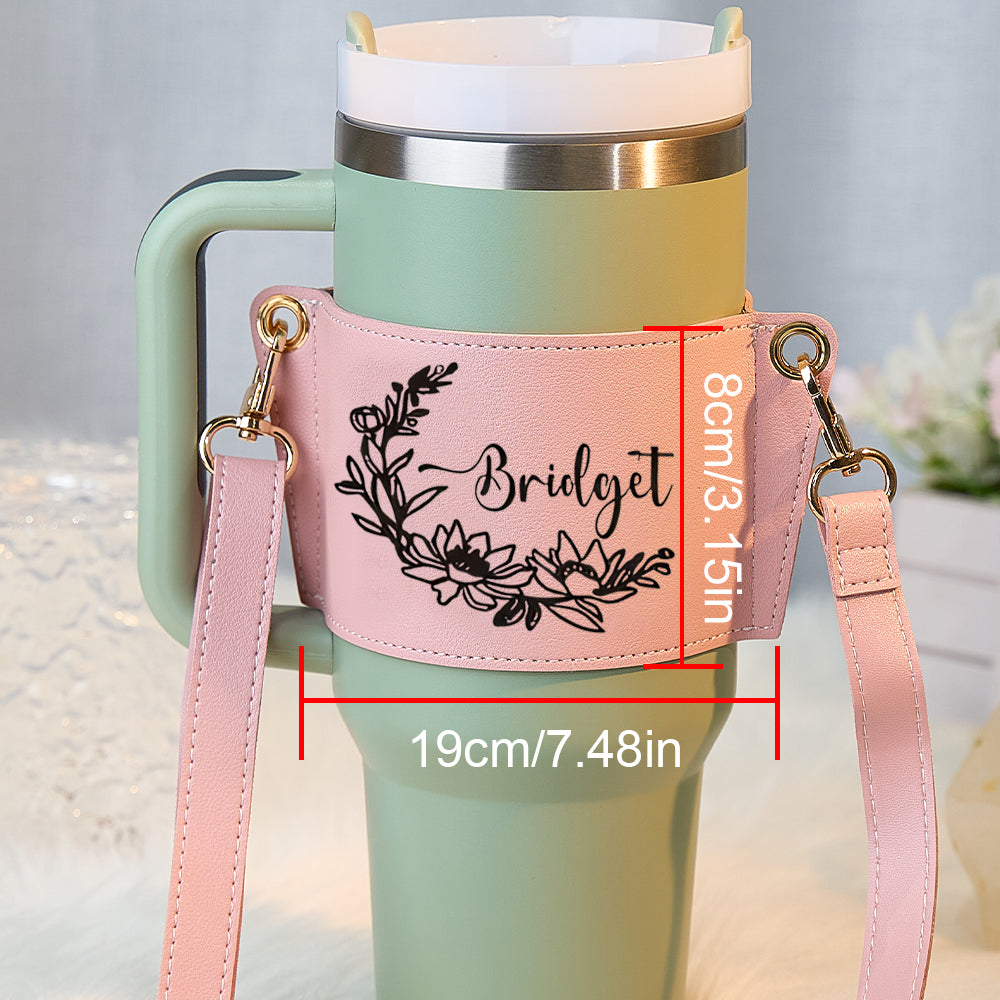 40oz Personalized Floral Pattern Water Bottle Carrier Bag