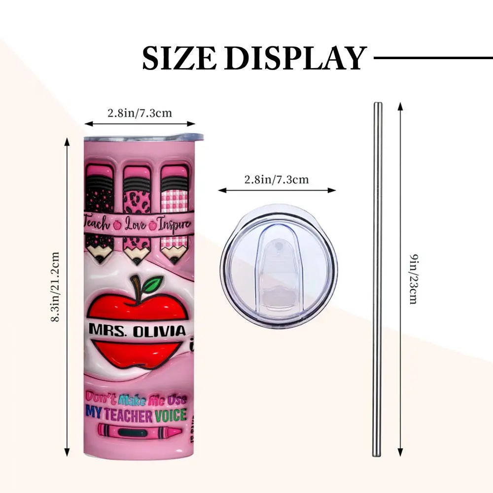 Personalized 3D Apple Pencil Design 20oz Skinny Tumbler Lid and Straw