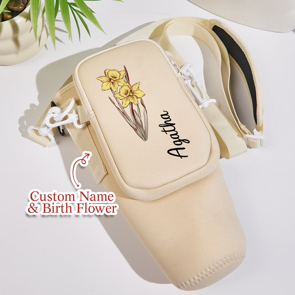 40oz  Personalized Birth Flower Waterproof Bottle Carrier Bag