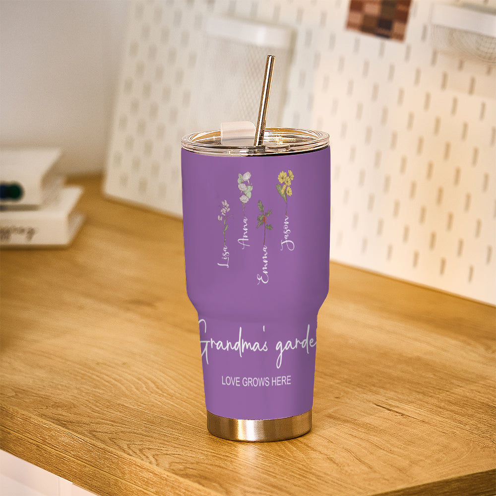 Custom 30oz Insulated Tumbler with Watercolor Birth Flower Name Text