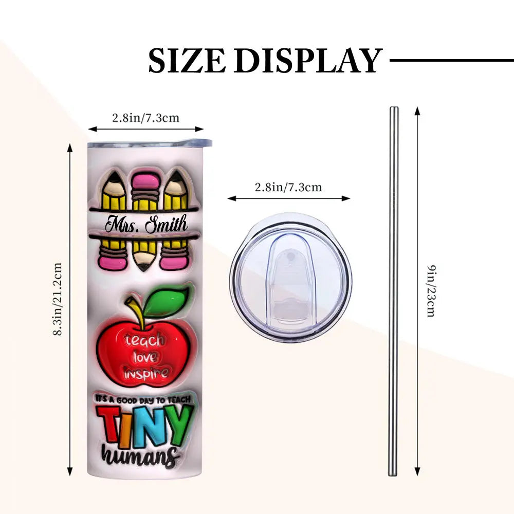 Personalized 3D Inflated Effect Apple Pencil Rainbow Design 20oz Skinny Tumbler Lid and Straw