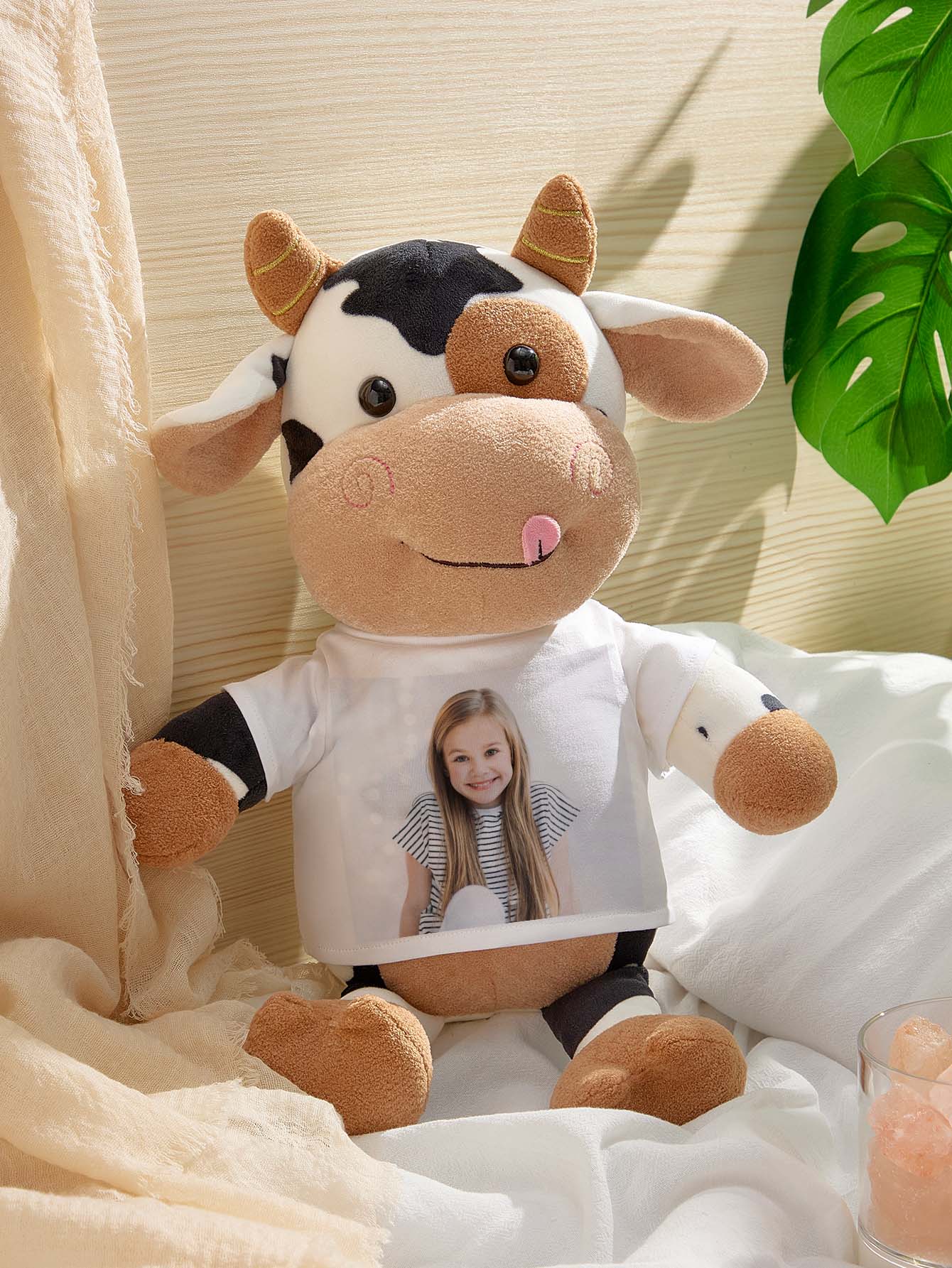 Personalized Cow Plush Stuffed Toy with Photo Gift