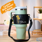 40oz  Personalized Birth Flower Water Bottle Carrier Bag