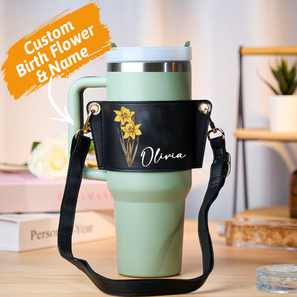 40oz  Personalized Birth Flower Water Bottle Carrier Bag