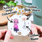 40oz Personalized Cartoon Girl Birth Flower Tumbler Name Tag Lid Topper