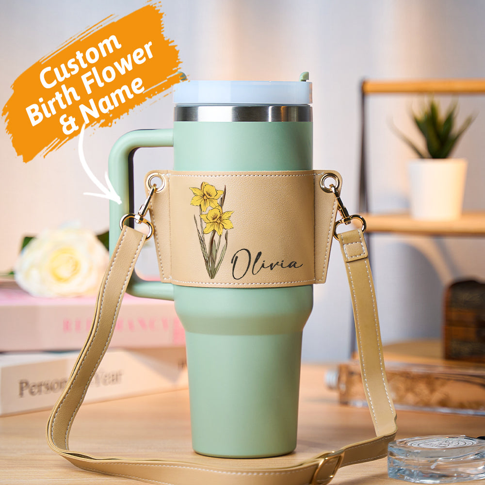 40oz  Personalized Birth Flower Water Bottle Carrier Bag