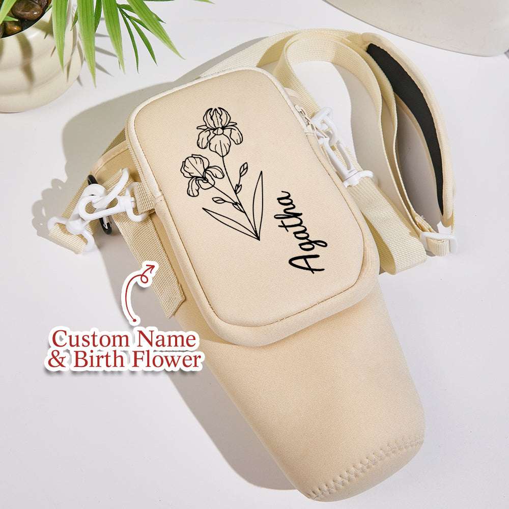 Personalized Birth Flower Waterproof Bottle Carrier Bag for 40oz Stanley Tumbler