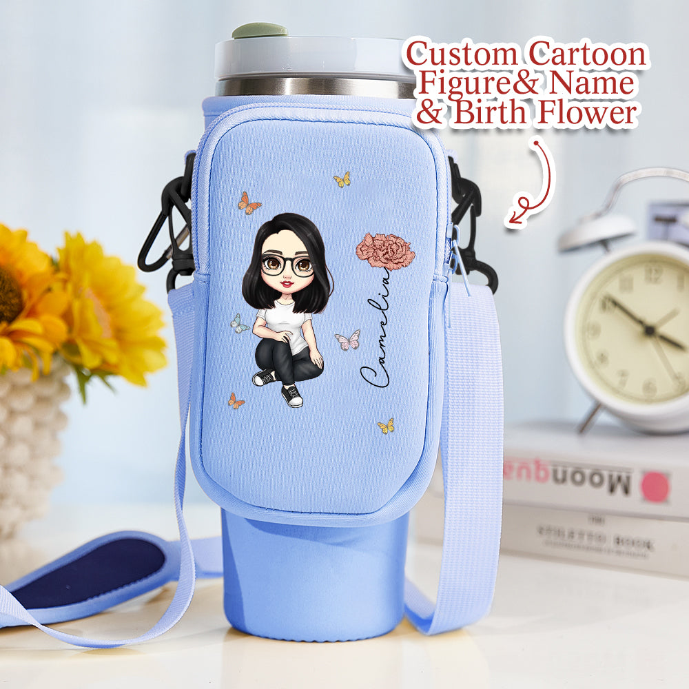 40oz Personalized Cartoon Birth Flower Waterproof Bottle Carrier Bag