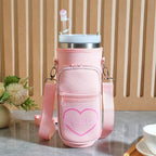 Personalized Water Bottle Carrier Bag for 40oz Stanley Tumbler with Straw Topper Pouch