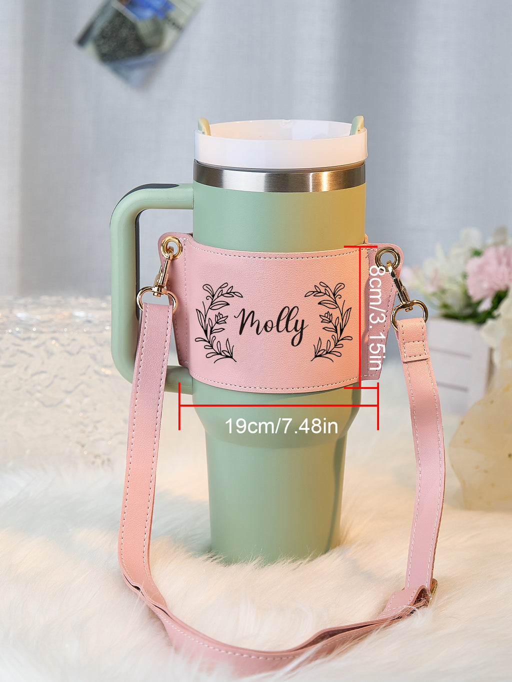 Custom Floral Pattern Water Bottle Carrier Bag with Adjustable Strap for 40oz Stanley Tumbler