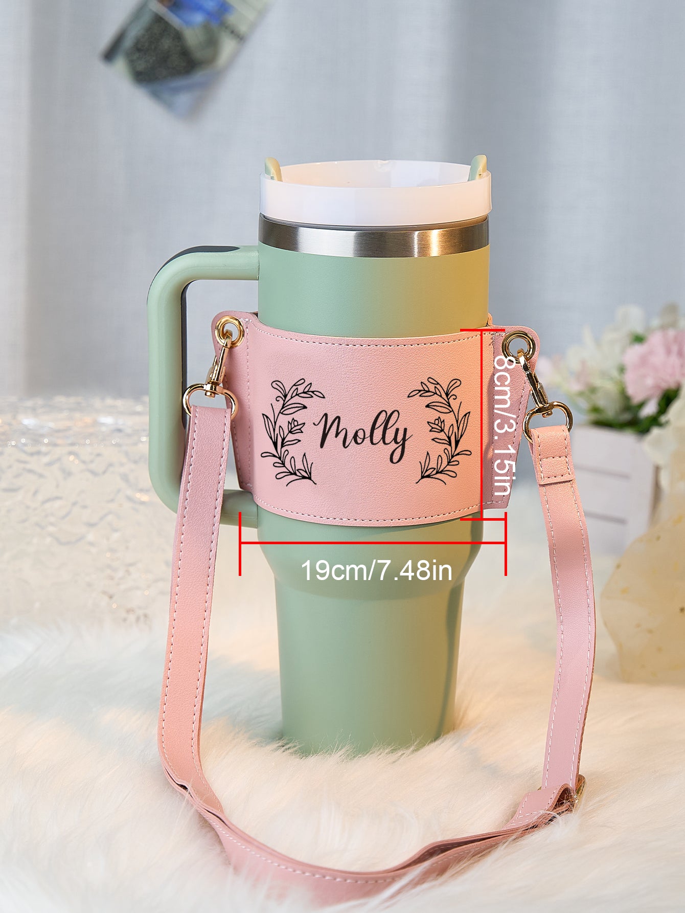 Custom Floral Pattern Water Bottle Carrier Bag with Adjustable Strap for 40oz Stanley Tumbler