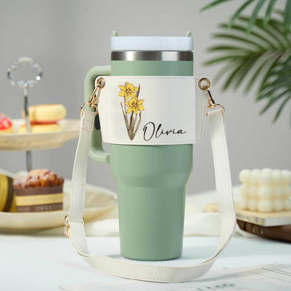 40oz  Personalized Birth Flower Water Bottle Carrier Bag