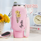 40oz  Personalized Birth Flower Waterproof Bottle Carrier Bag