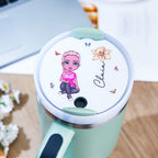40oz Personalized Cartoon Girl Birth Flower Tumbler Name Tag Lid Topper
