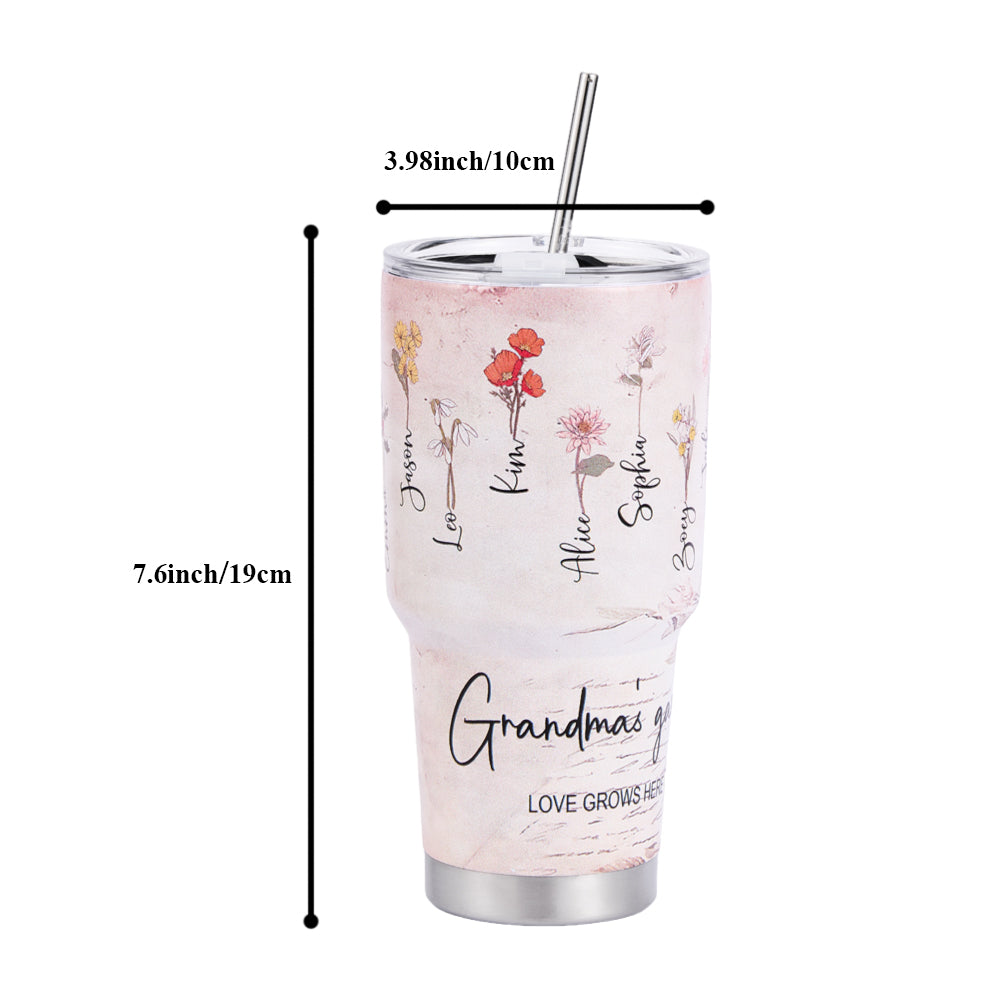 Custom 30oz Insulated Tumbler with Watercolor Birth Flower Name Text