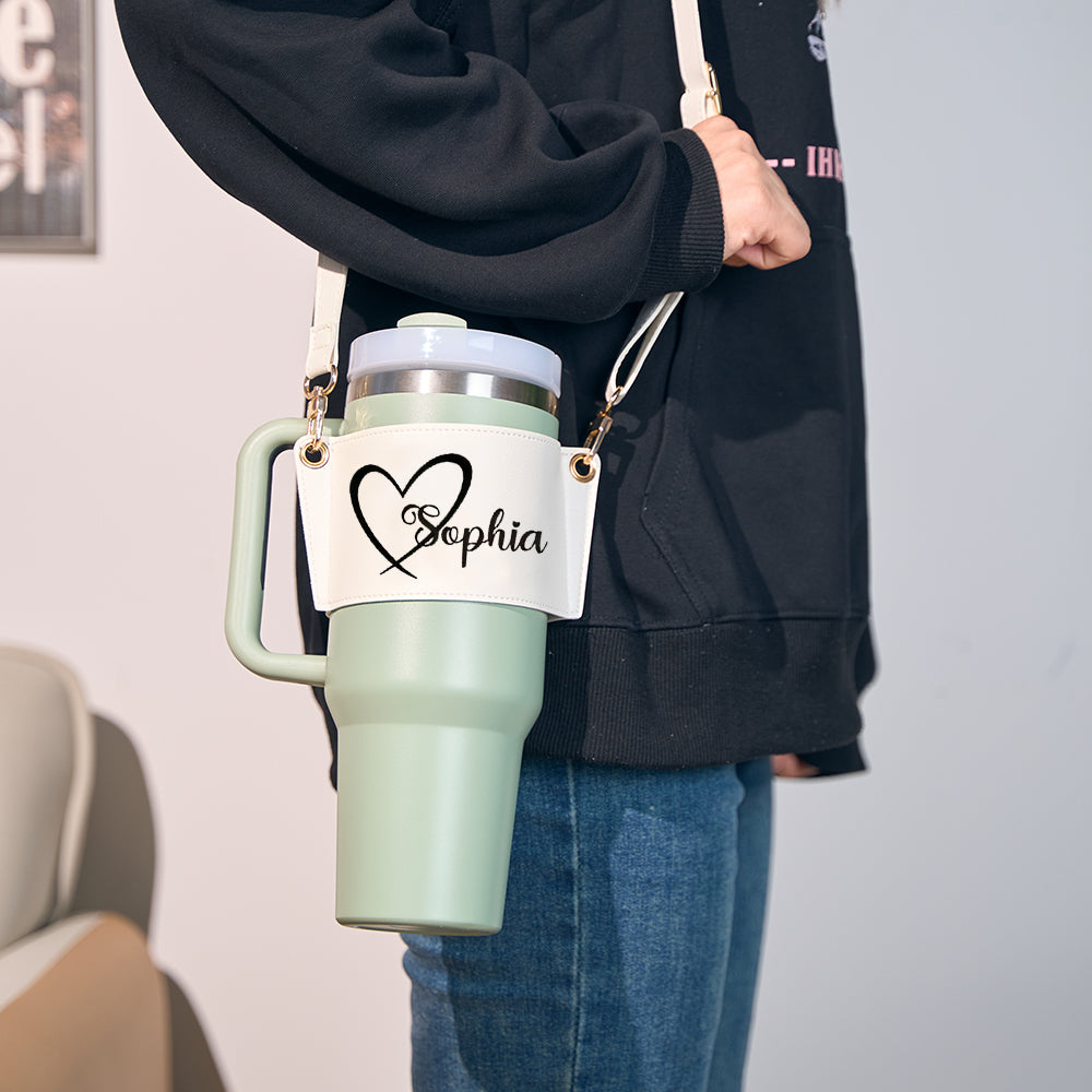 Personalized Water Bottle Carrier Bag for 40oz Stanley Tumbler with Adjustable Strap