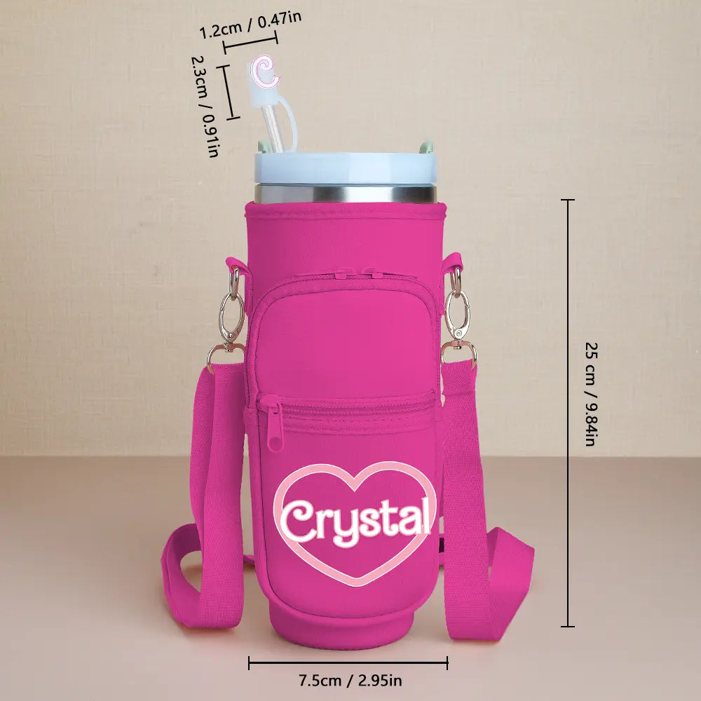 Personalized Water Bottle Carrier Bag for 40oz Stanley Tumbler with Straw Topper Pouch