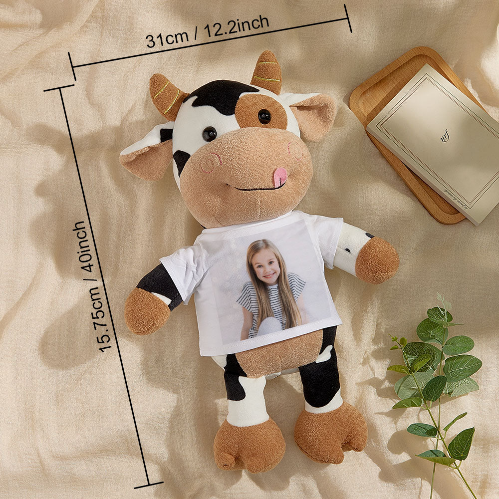 Personalized Cow Plush Stuffed Toy with Photo Gift