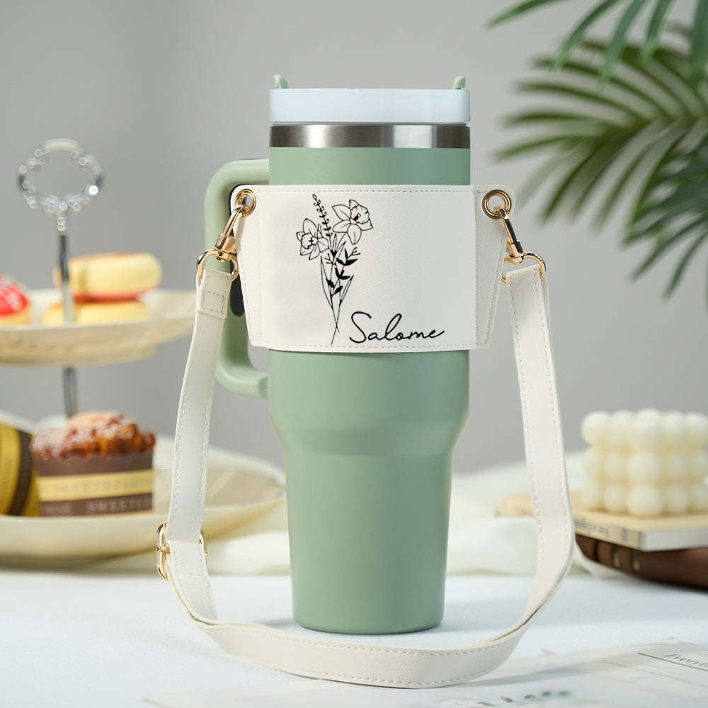 40oz Personalized Birth Flower Water Bottle Carrier Bag