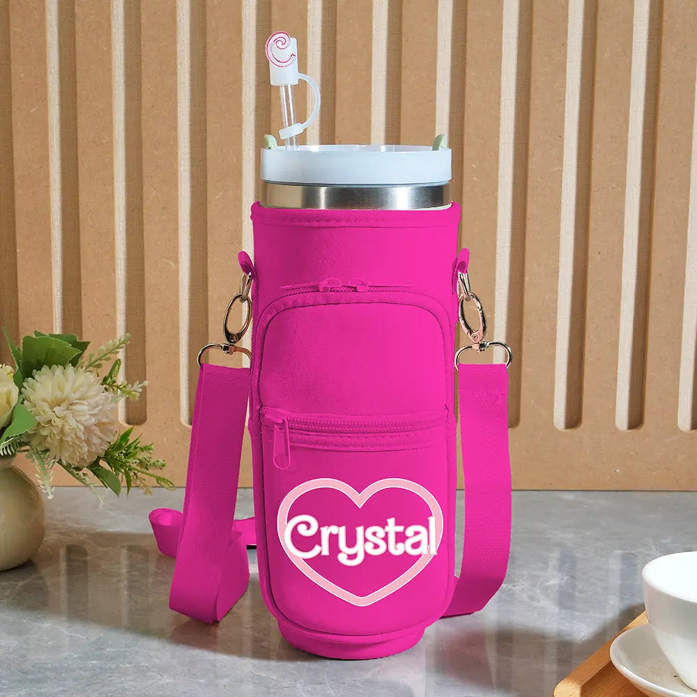 Personalized Water Bottle Carrier Bag for 40oz Stanley Tumbler with Straw Topper Pouch