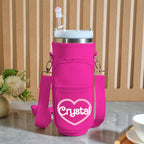 Personalized Water Bottle Carrier Bag for 40oz Stanley Tumbler with Straw Topper Pouch