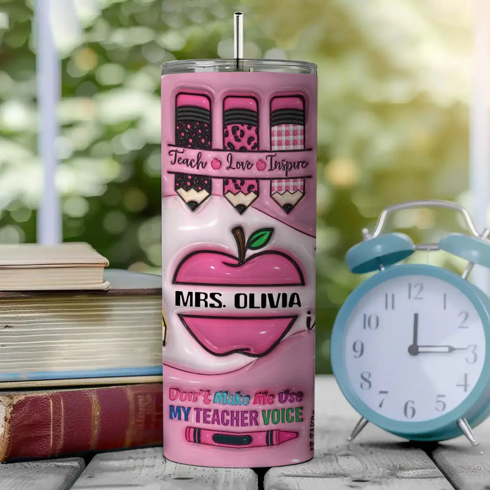 Personalized 3D Apple Pencil Design 20oz Skinny Tumbler Lid and Straw