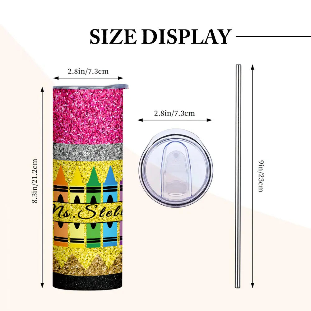 Personalized Glitter Apple 20oz Skinny Tumbler with Straw